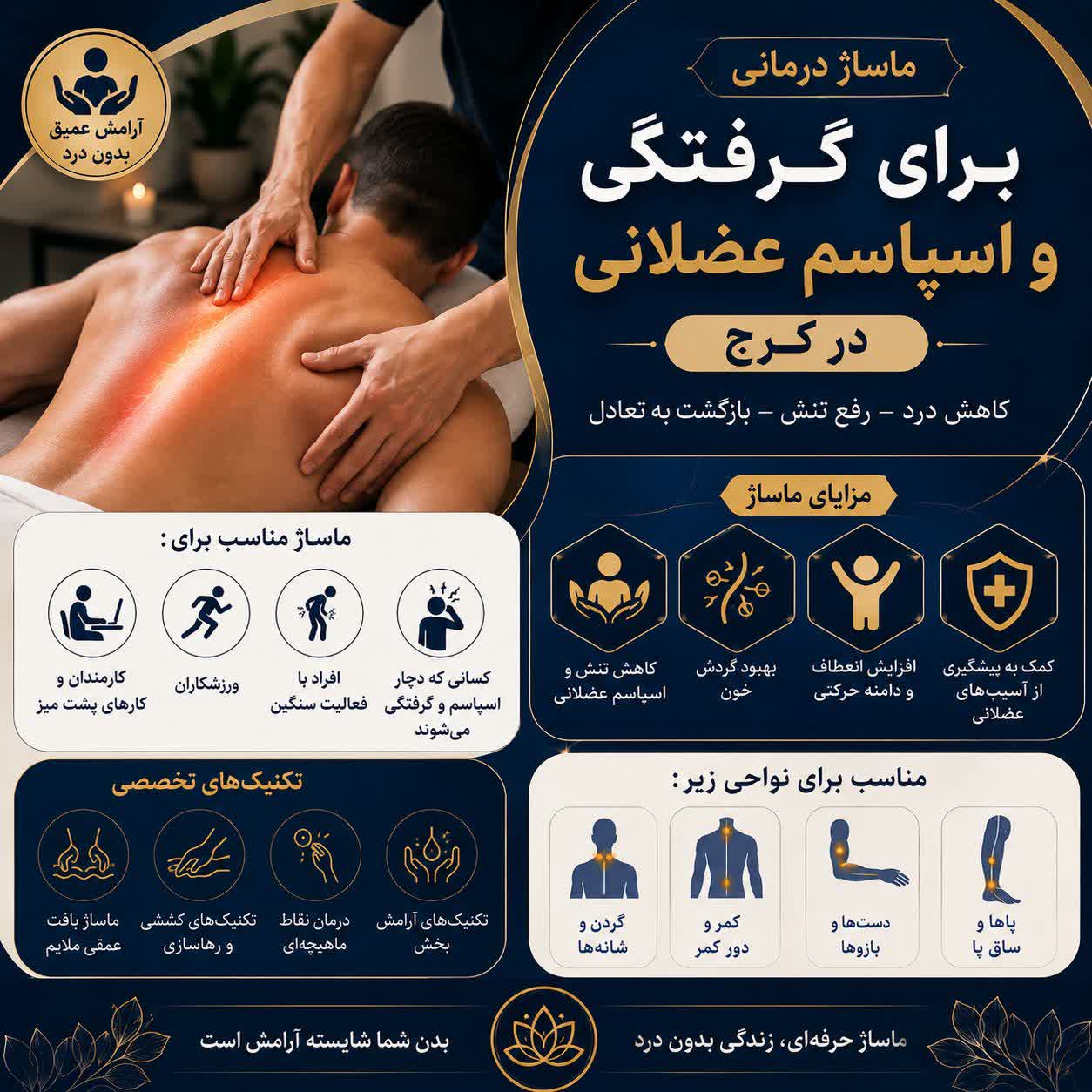 ماساژ برای گرفتگی عضلانی در کرج | ماساژ برای اسپاسم عضلانی در کرج